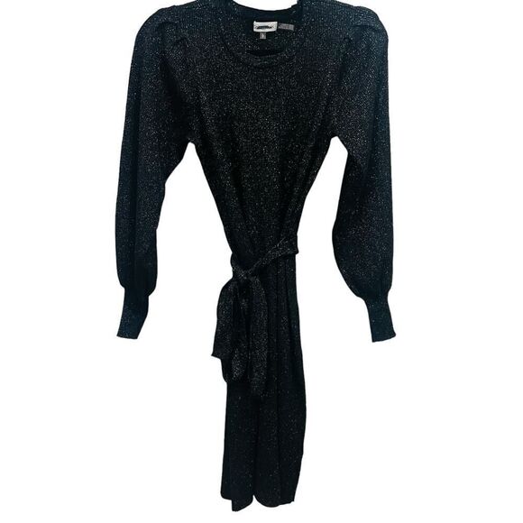Calvin Klein Black Long Slleeve Metallic Shimmer Midi Sweater Dress Size Small - Picture 3 of 9